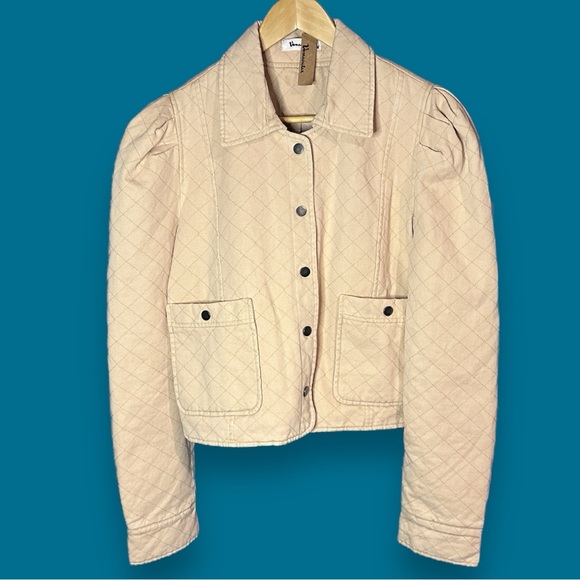 🎉HP🎉 NWT Vernacular Puff Sleeved Cropped Quilted Jacket in Cream. Size Large - Picture 3 of 16